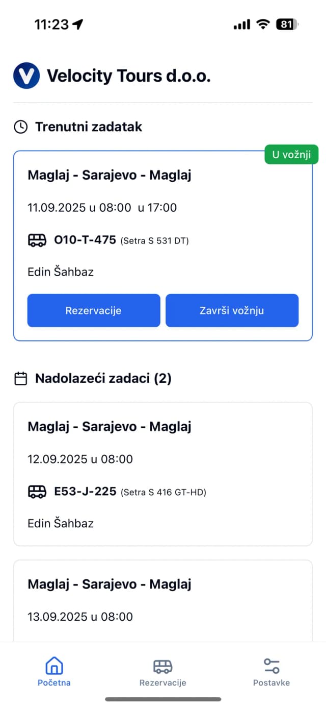 Pregled zaduženja u aplikaciji za vozače
